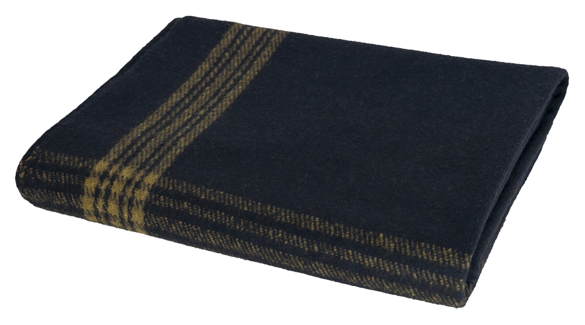 18686 Striped Outdoor Wool Blanket, Navy Blue & Gold