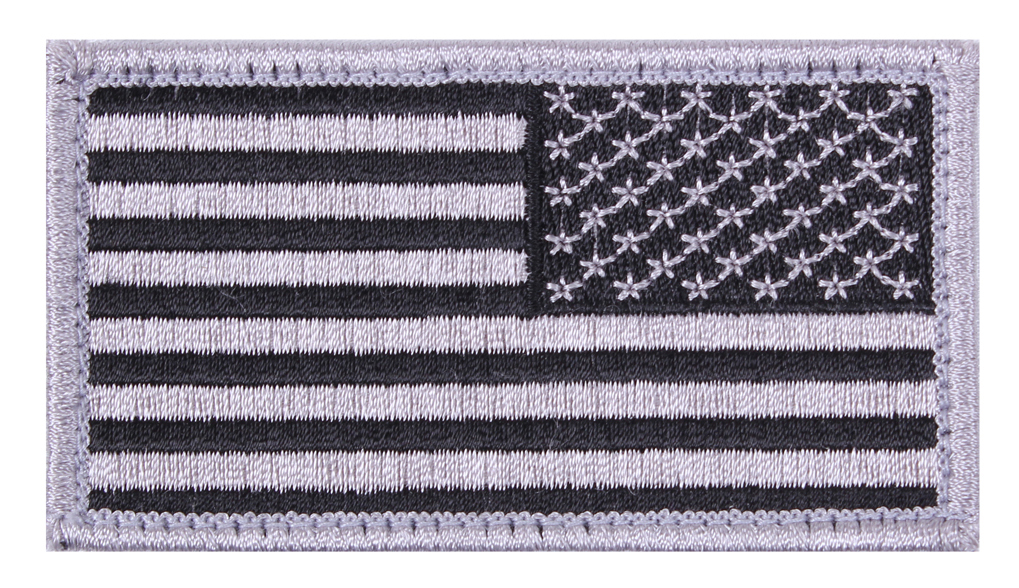 14765 Reverse American Flag Patch with Hook Back, Black & Silver