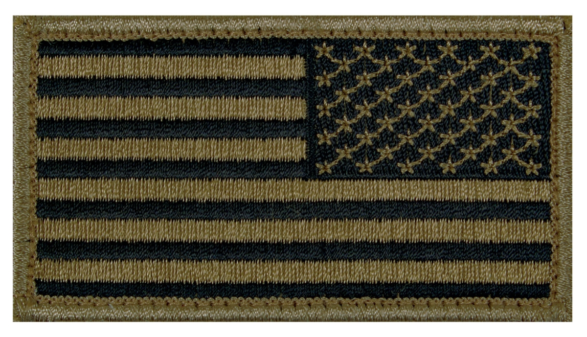 14767 Reverse American Flag Patch with Hook Back, Black & Khaki