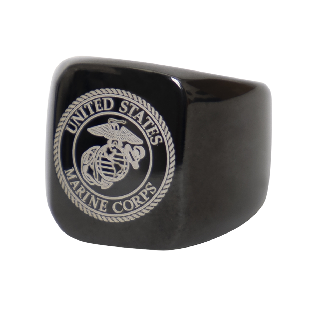 20144 Stainless Steel USMC Eagle Globe & Anchor Ring, Black - Size 12