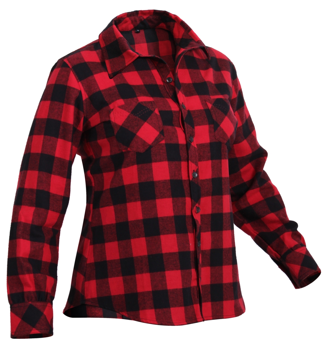 15515 Women Red Plaid Flannel Short Sleeve Shirt - Small