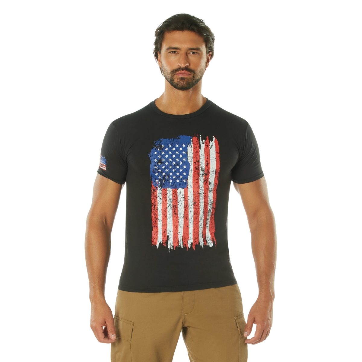17768 Distressed US Flag Athletic Fit Short Sleeve T-Shirt, Red & White - Blue - Medium