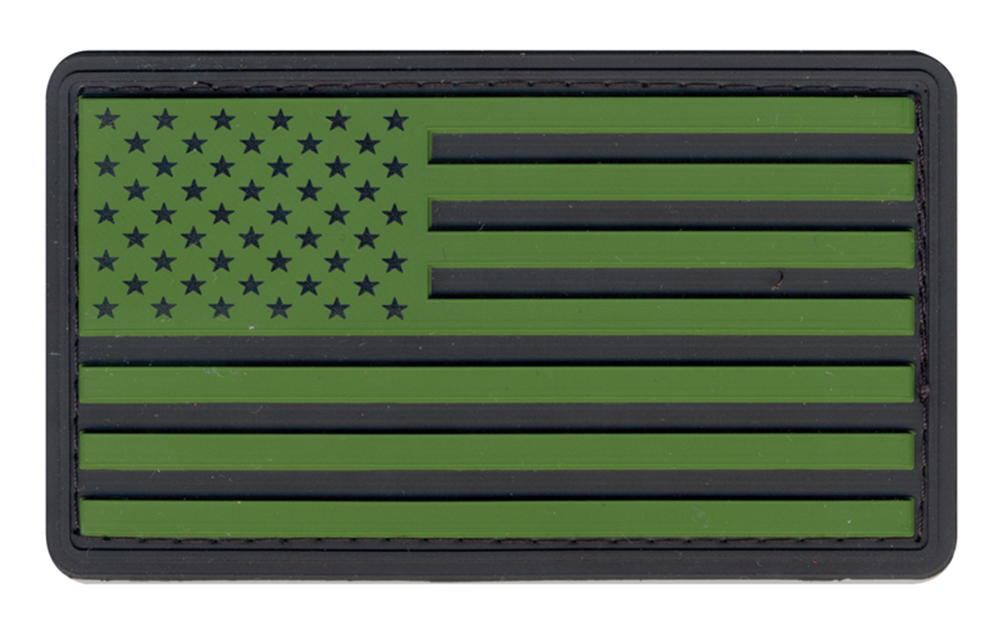 12854 PVC US Flag Patch with Hook Back, Black & Olive Drab