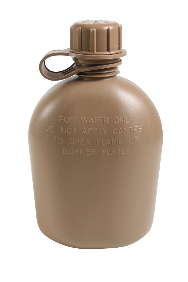 10875 1 qt. Genuine G.I. Plastic Canteen, Coyote Brown - 3 Piece