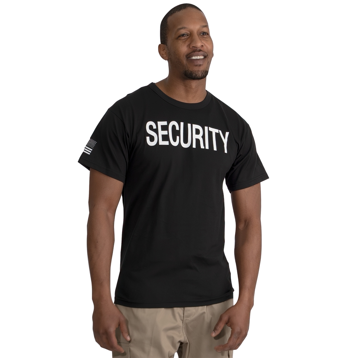 21501 2-Sided Security Short Sleeve T-Shirt with US Flag, Black - Medium