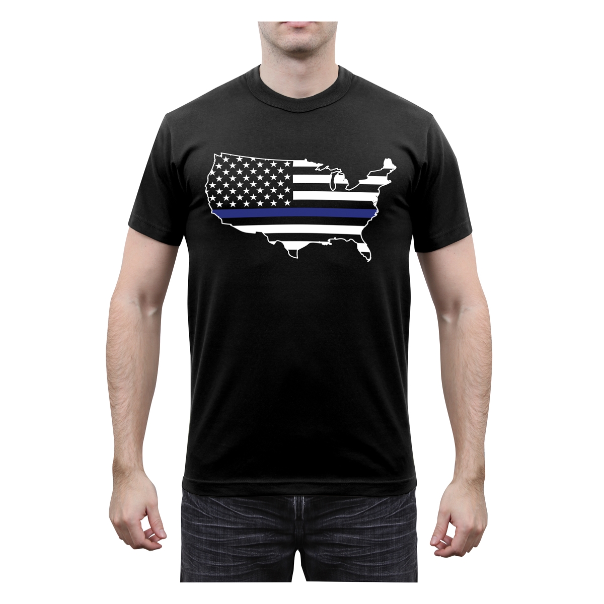 18697 Thin Blue Line America Map Short Sleeve T-Shirt - Small