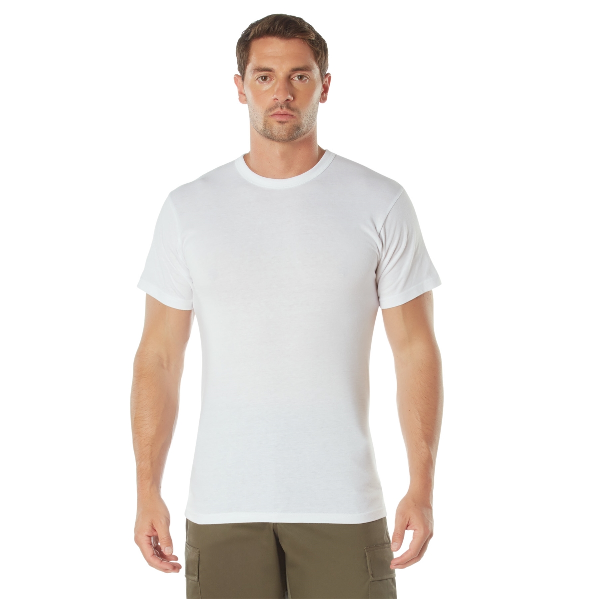23017 Men Solid Color Short Sleeve T-Shirt with Cotton & Polyester Blend, White - Large