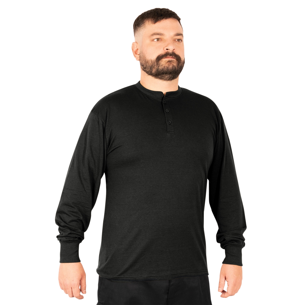 30316 Henley Long Sleeve T-Shirt, Black - Large