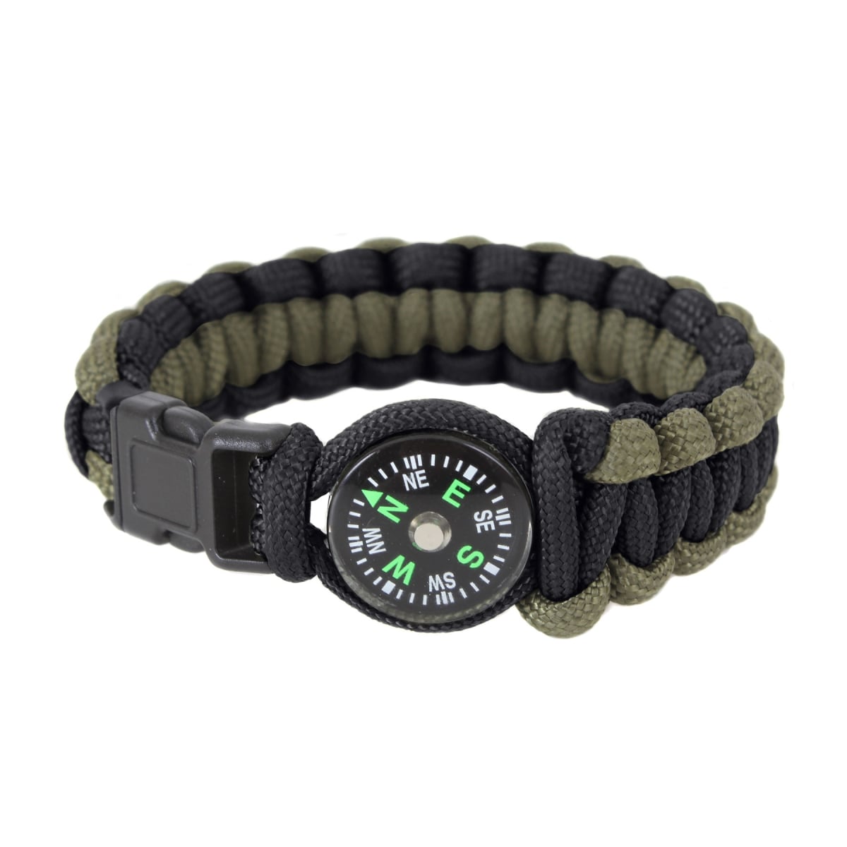 12551 9 in. Paracord Compass Bracelet, Olive Drab & Black