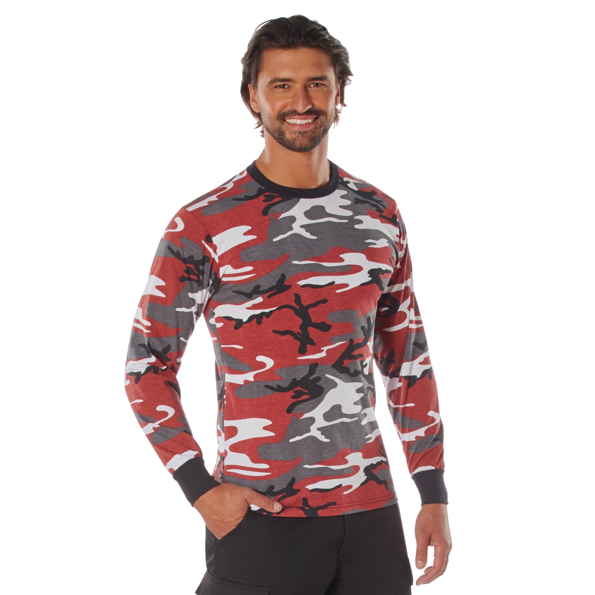17606 Color Camo Long Sleeve T-Shirt, Red Camo - Medium
