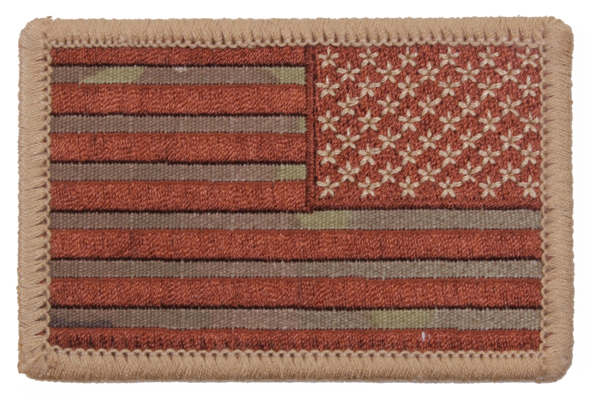 16289 Reverse Iron & Sew On Embroidered US Flag Patch, MultiCam