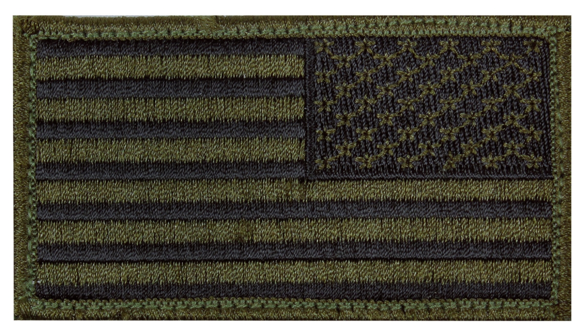 14766 Reverse American Flag Patch with Hook Back, Olive Drab & Black