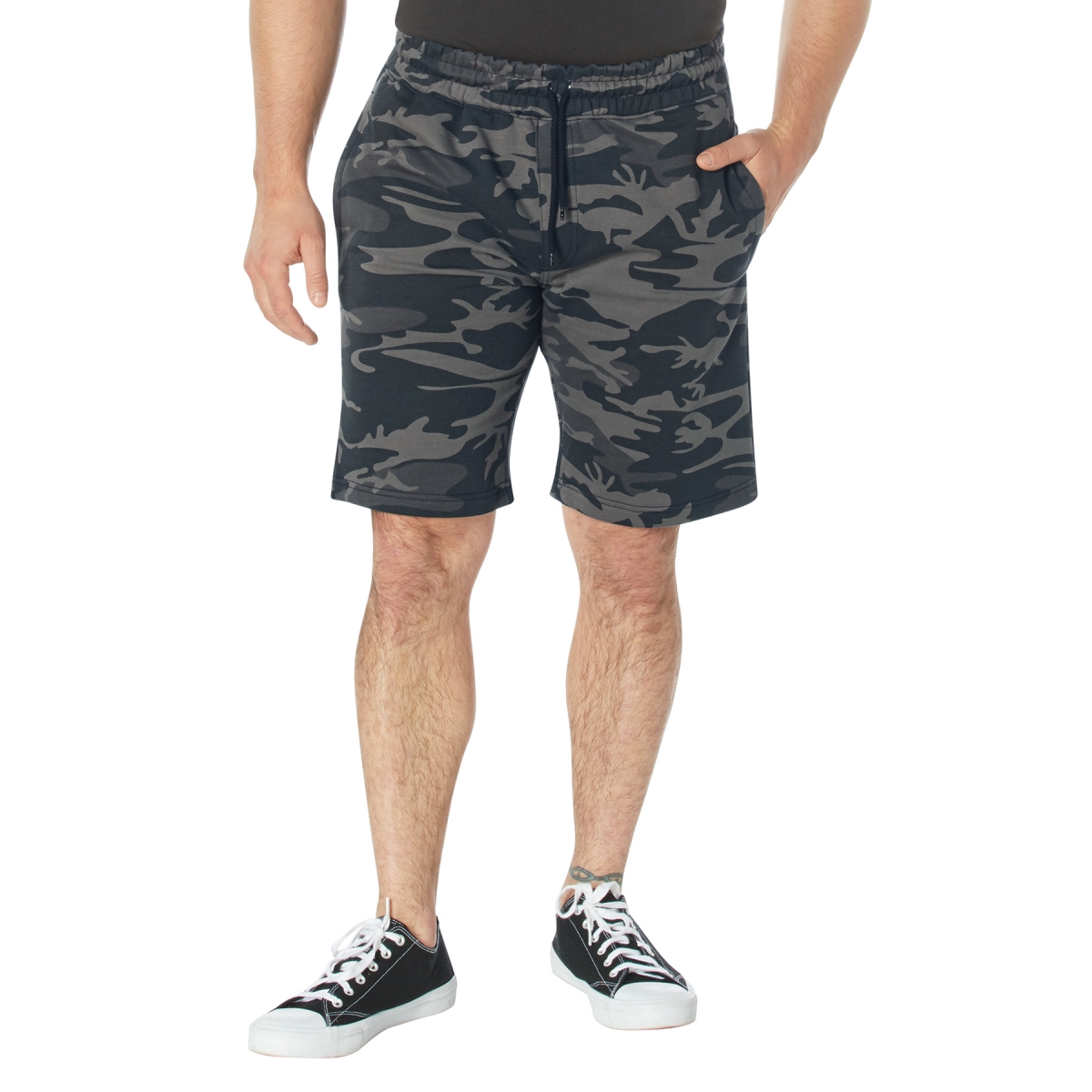 20158 Camo & Solid Color Sweatshorts, Black Camo - Extra Large