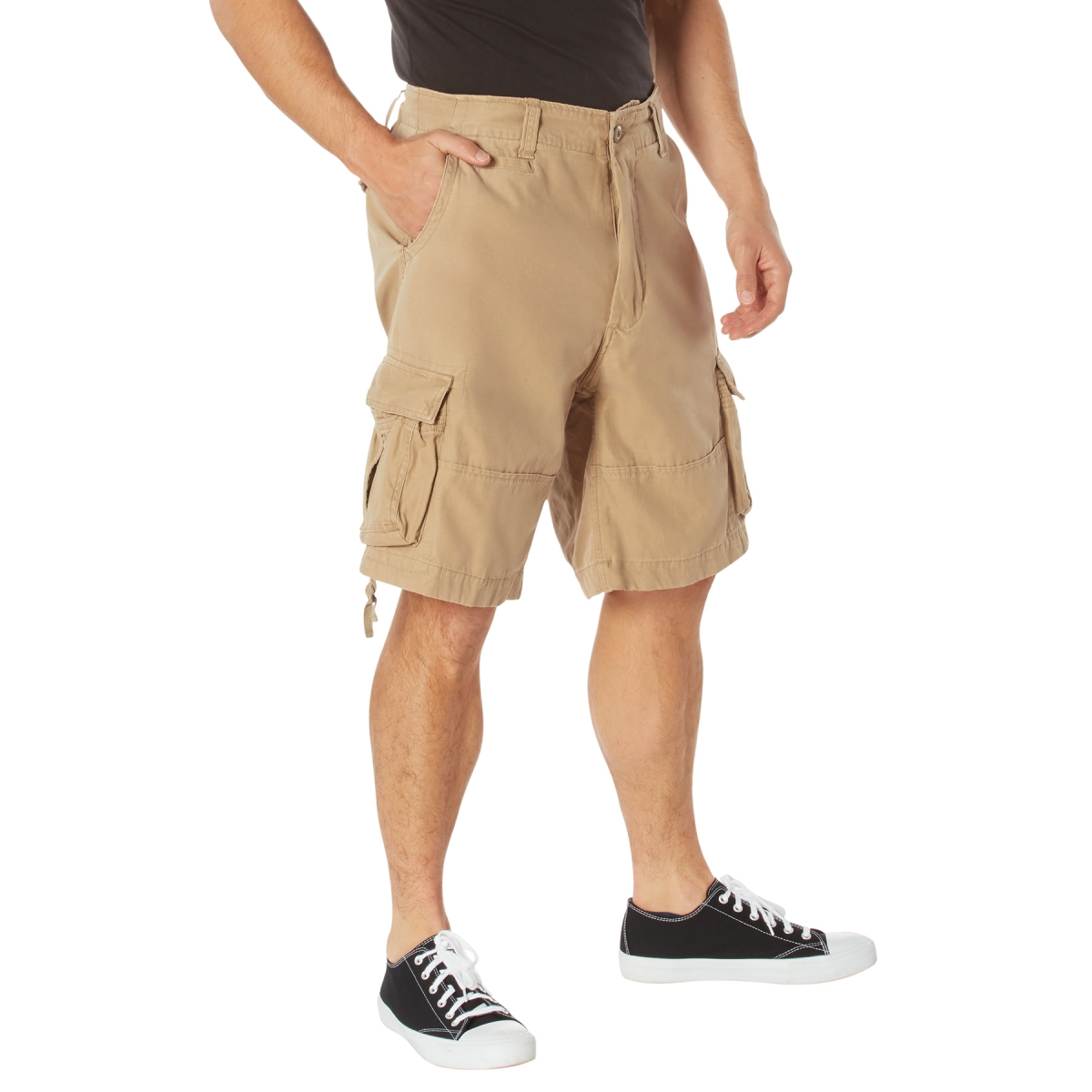 1358 Men Vintage Utility Cargo Shorts, Khaki - Small