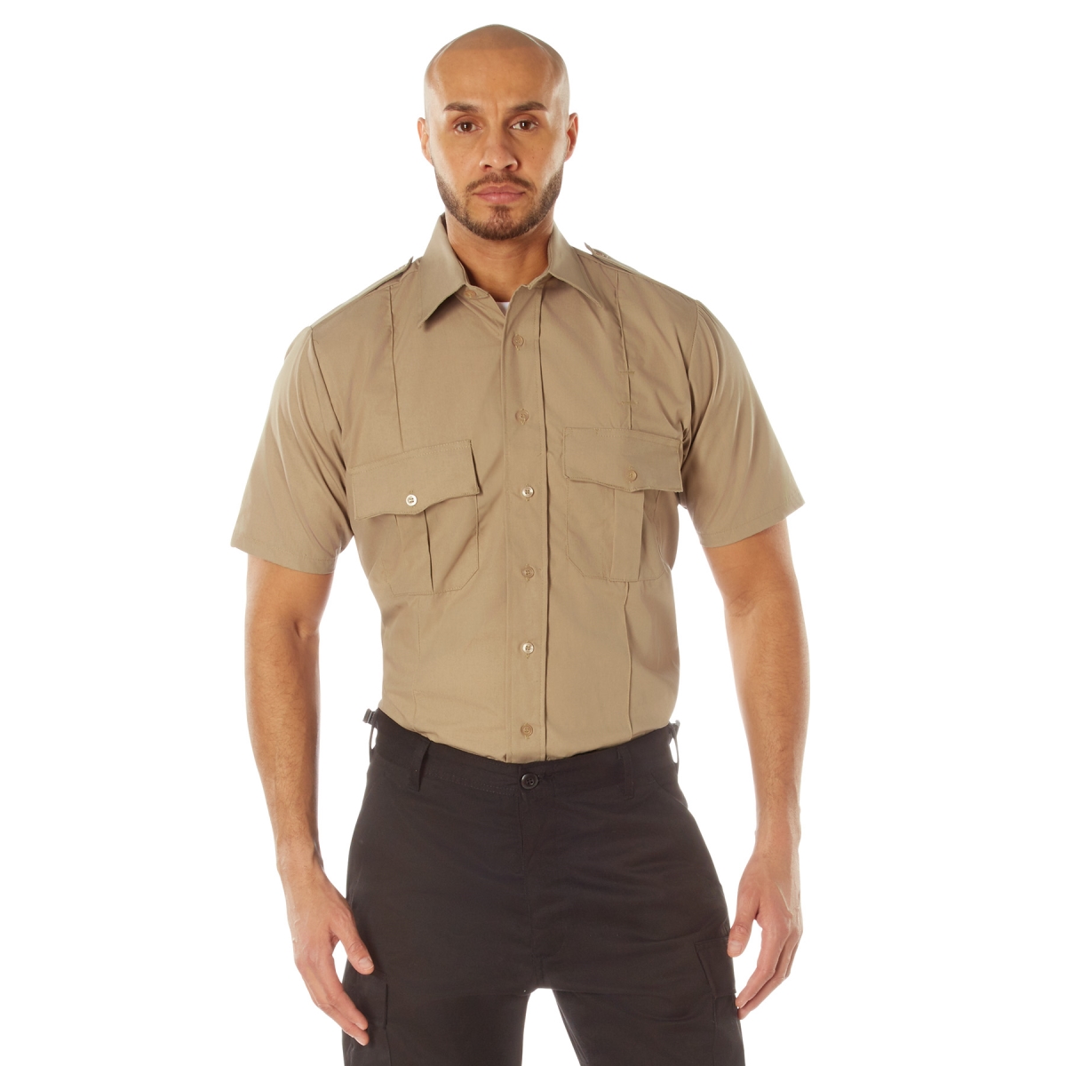 1723 Men Uniform Short Sleeve Shirt, Khaki - Extra Large