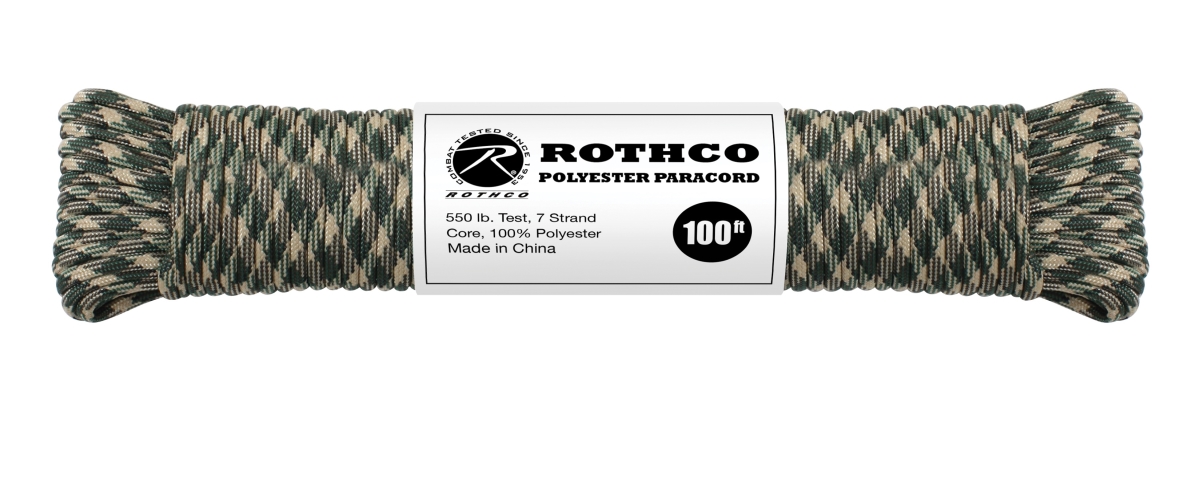 1799 550 lbs Type III Polyester Paracord, Woodland Camo - 100 ft.