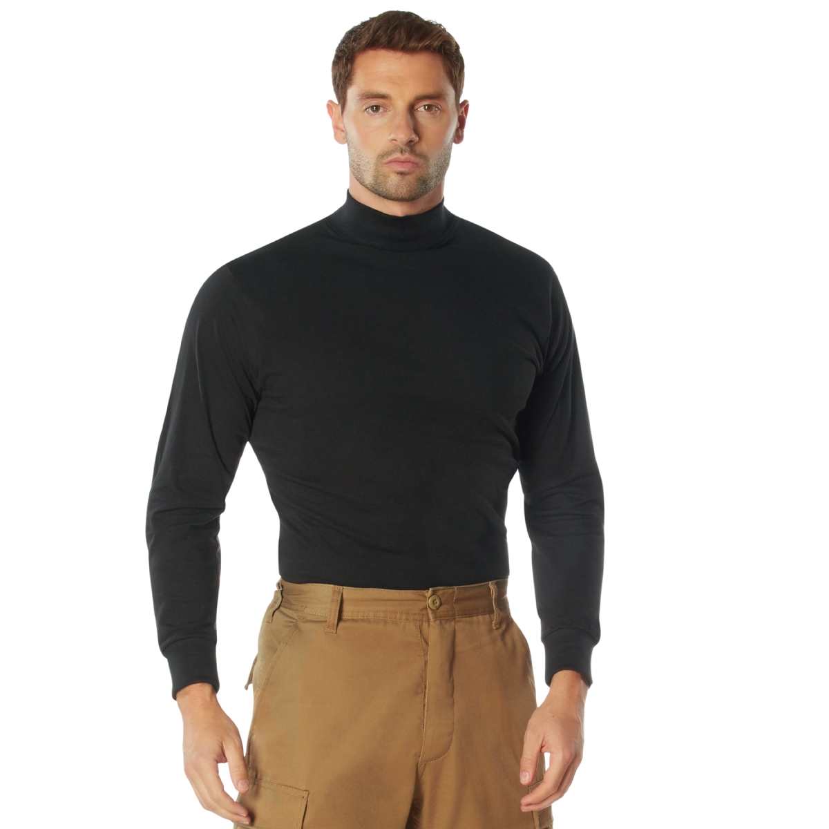 2059 Men Mock Turtleneck Long Sleeve Uniform Shirt, Black - Small