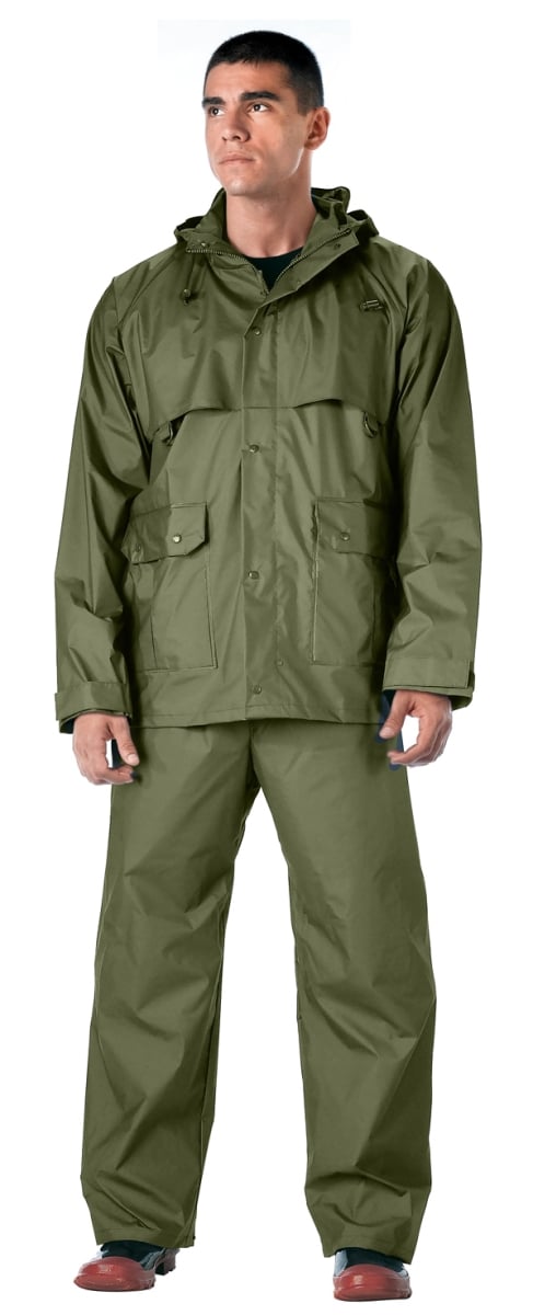 15990 2 Piece Microlite PVC Rainsuit, Olive Drab - 2XL