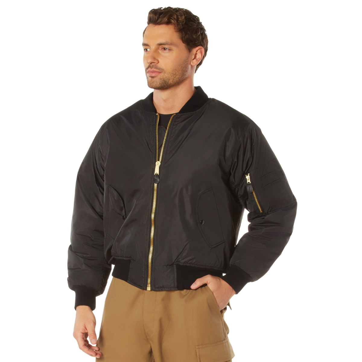 17025 Enhanced Nylon MA-1 Flight Jacket, Black - Large