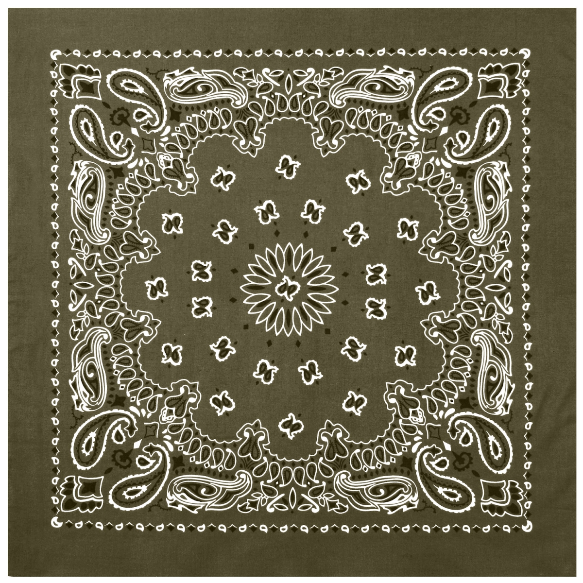 2779 22 x 22 in. Trainmen Paisley Bandana, Olive Drab