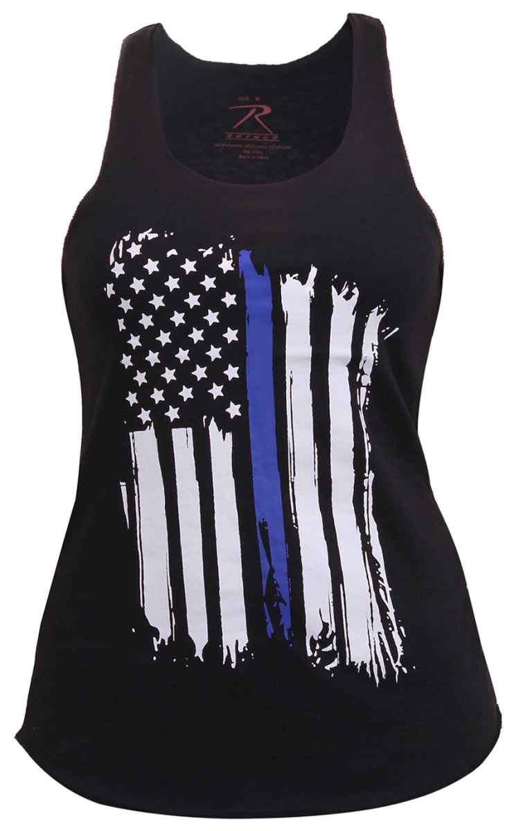17464 Women Thin Blue Line Flag Racerback Tank Top - 2XL