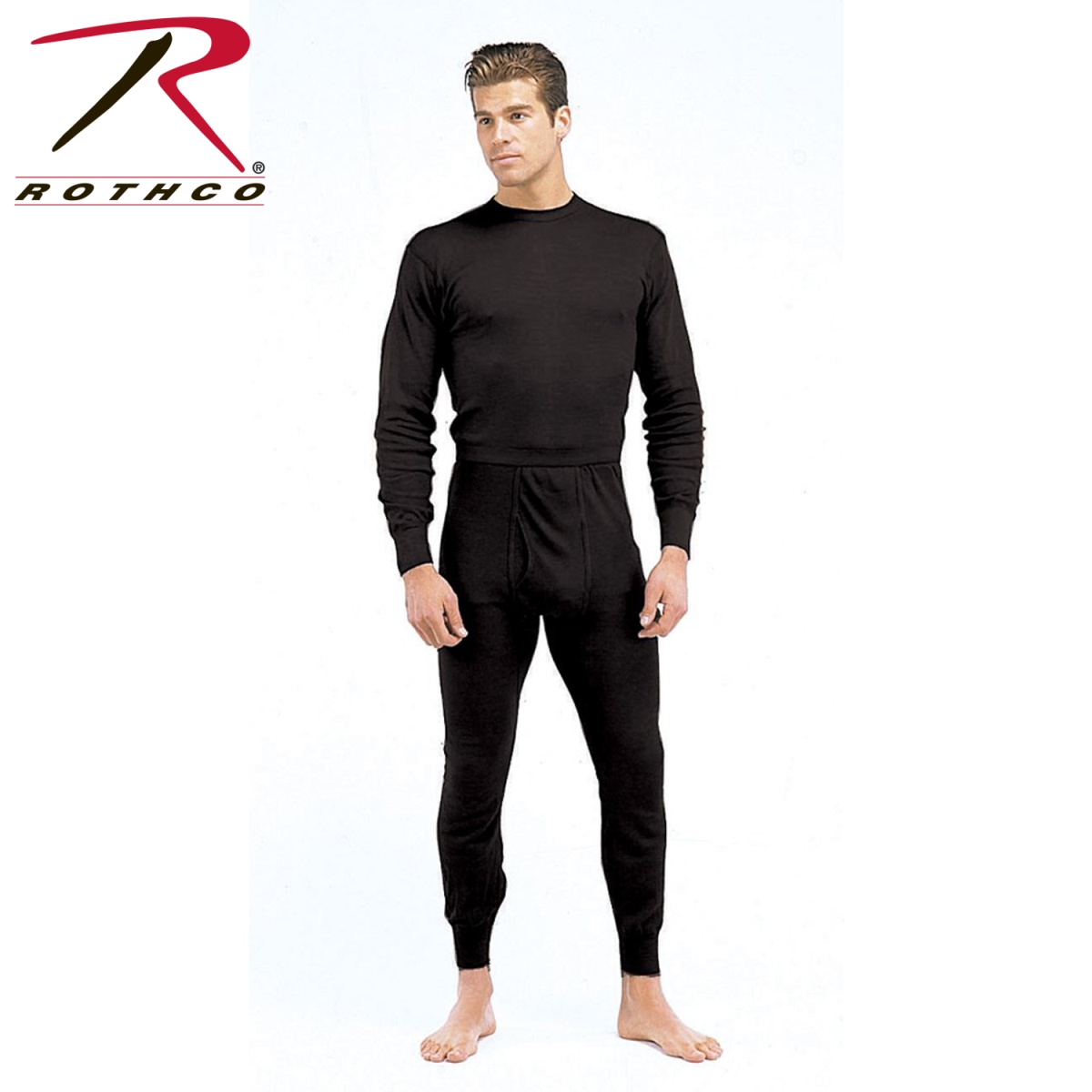 6264 Men Single Layer Poly Underwear Tops, Black - Medium