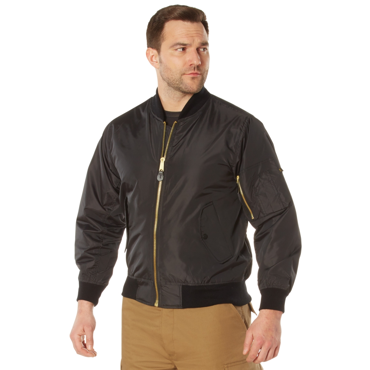 16487 Lightweight Enhanced Nylon MA-1 Flight Jacket, Black - Small