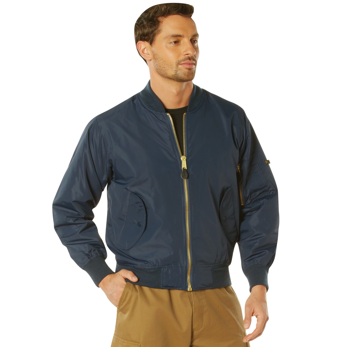 17547 Lightweight Enhanced Nylon MA-1 Flight Jacket, Navy Blue - Extra Small