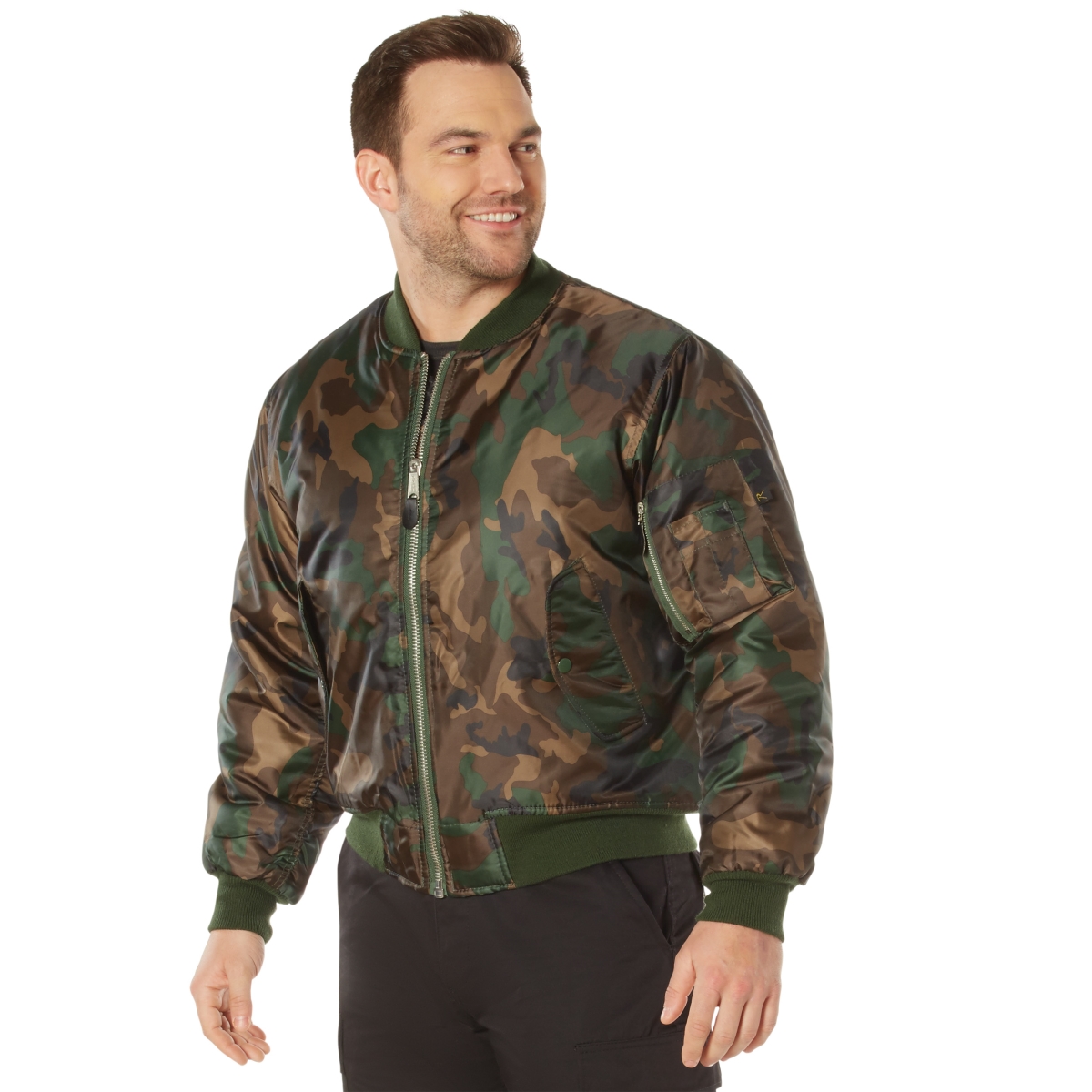 18097 Men MA-1 Flight Jacket, Woodland Camo - Extra Large