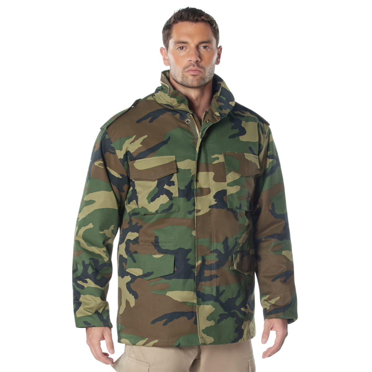 9077 Men M-65 Field Jacket, Woodland Camo - 3XL