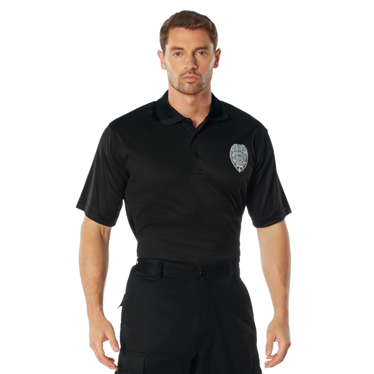 16239 Moisture Wicking Security Polo Short Sleeve Shirt with Decal, Black - 2XL
