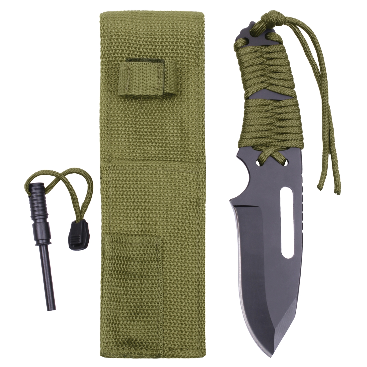 15428 Large Paracord Knife with Fire Starter, Olive Drab