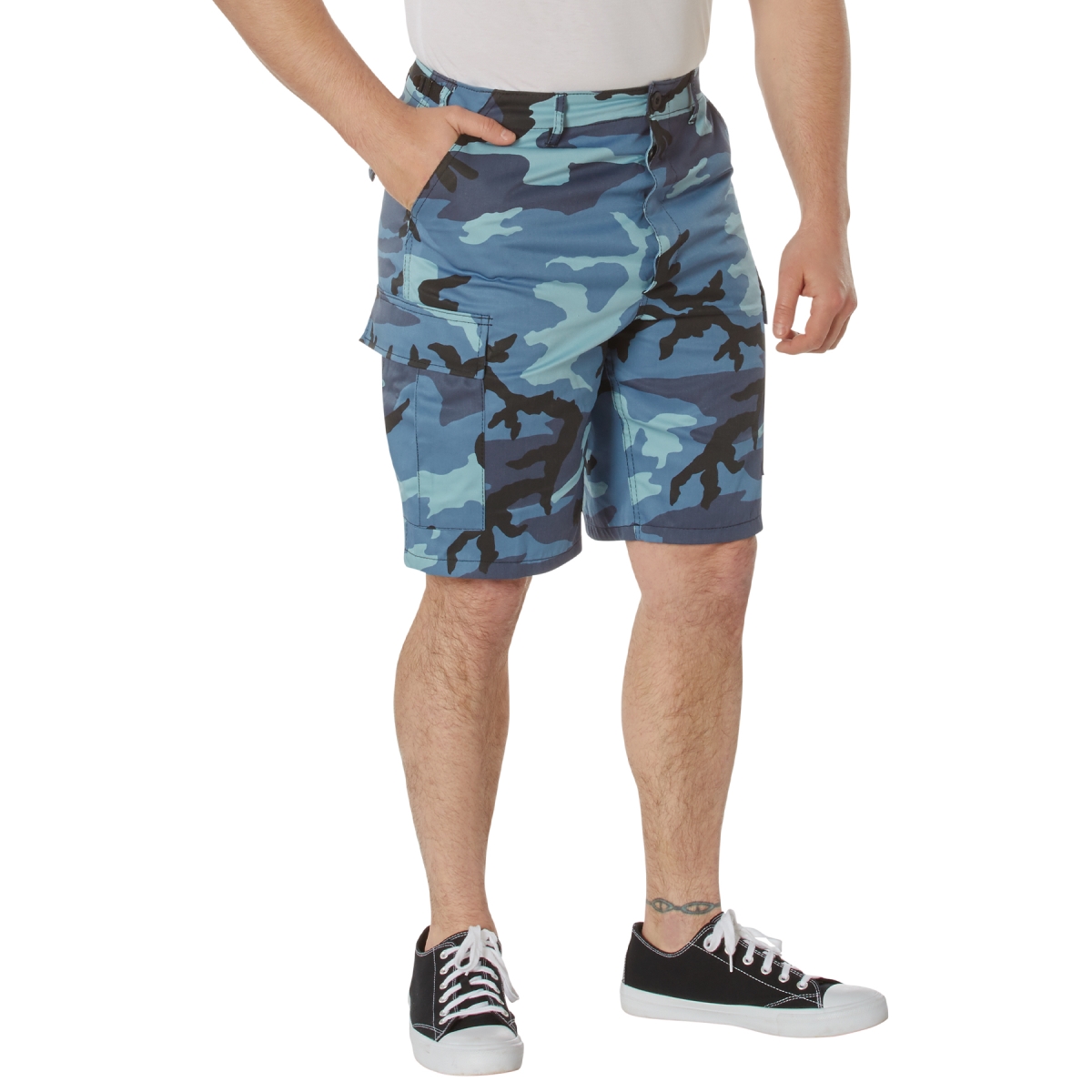 6783 Men Colored Camo Battle Dress Uniform Shorts, Sky Blue Camo - Extra Large