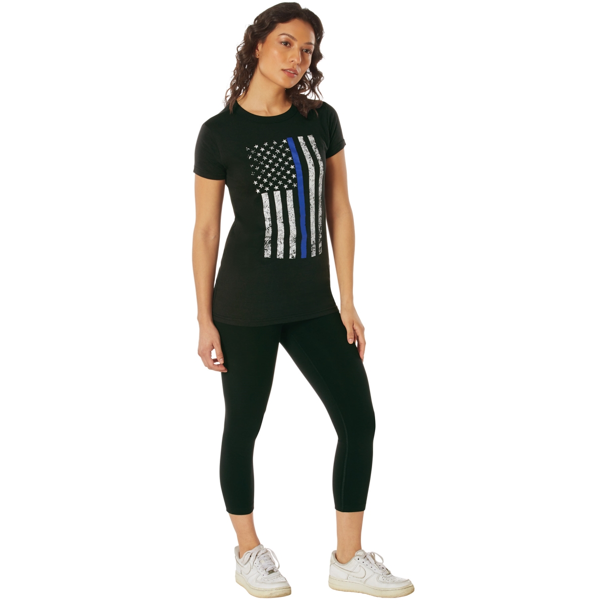 16695 Women Thin Blue Line Longer Short Sleeve T-Shirt - Extra Large