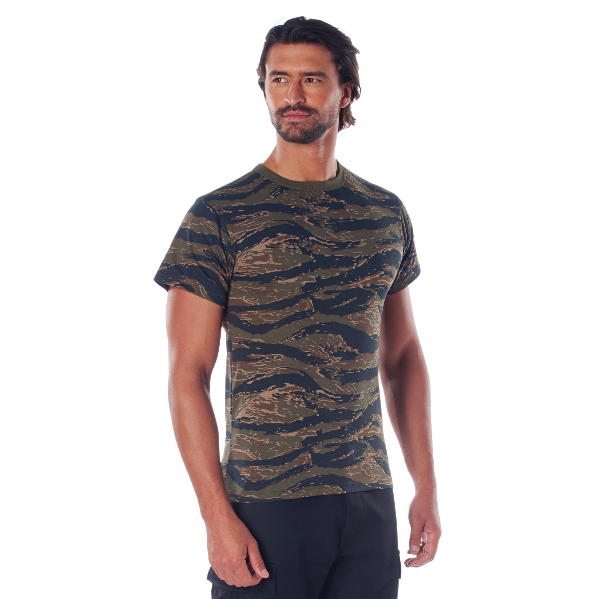 7599 Men Camo Short Sleeve T-Shirt, Tiger Stripe Camo - Extra Large
