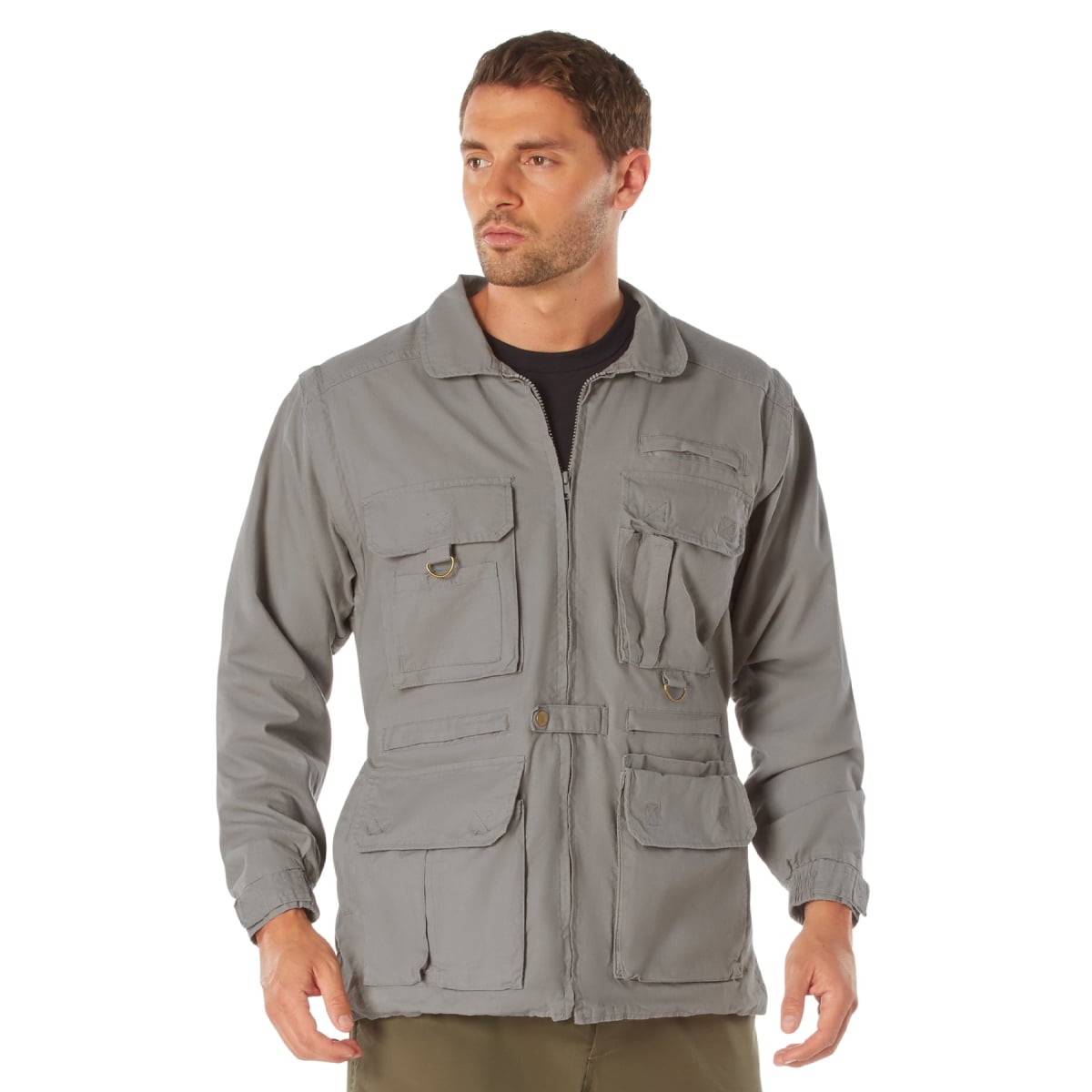 8521 Men Convertible Safari Long Sleeve Jacket, Khaki - Medium