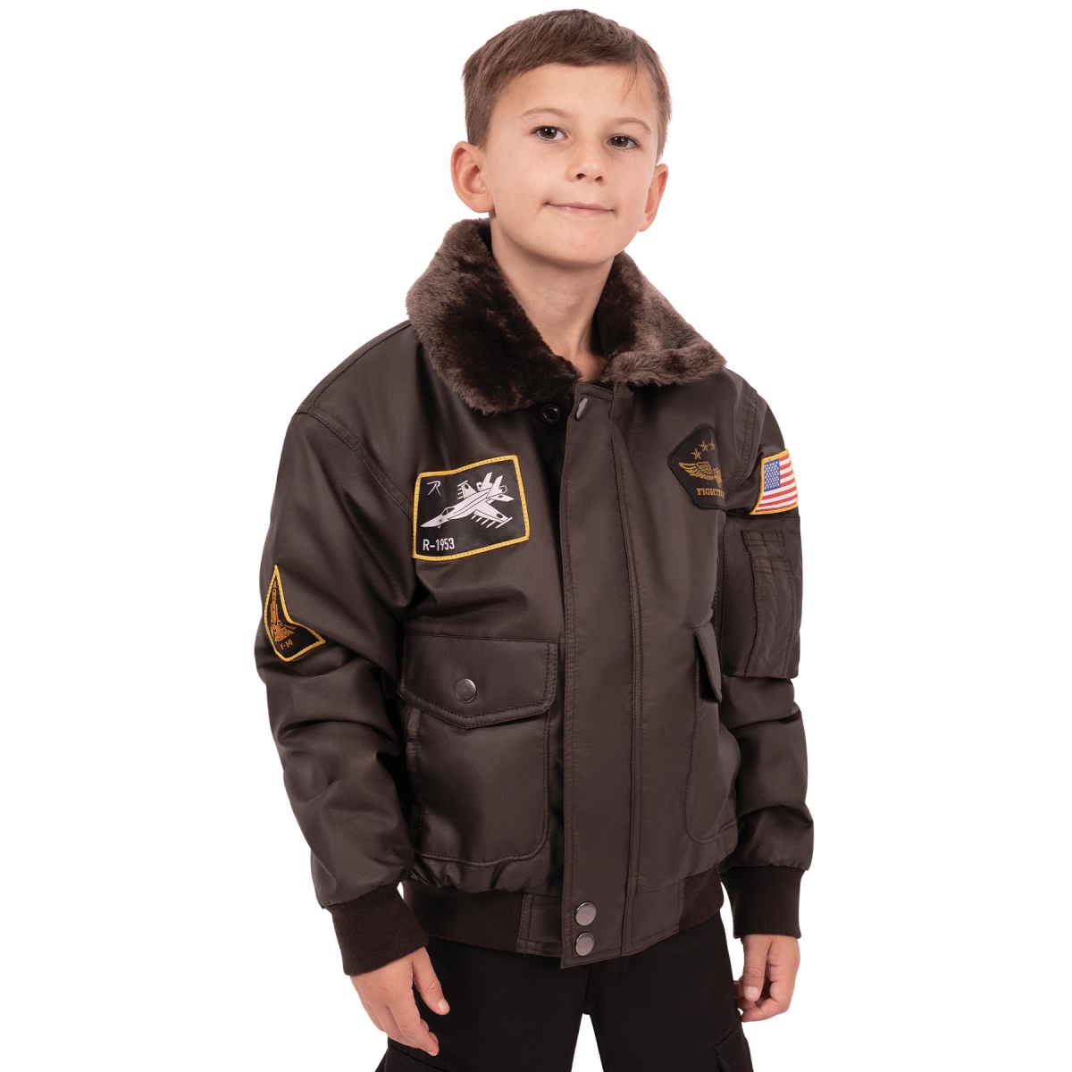 8611 Men Kids WWII Aviator Flight Jacket, Brown - Extra Large