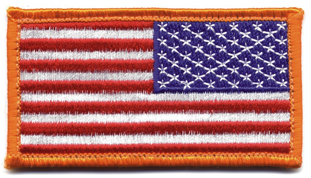 837 Reverse American Flag Patch with Hook Back & Yellow Border, Red & White - Blue