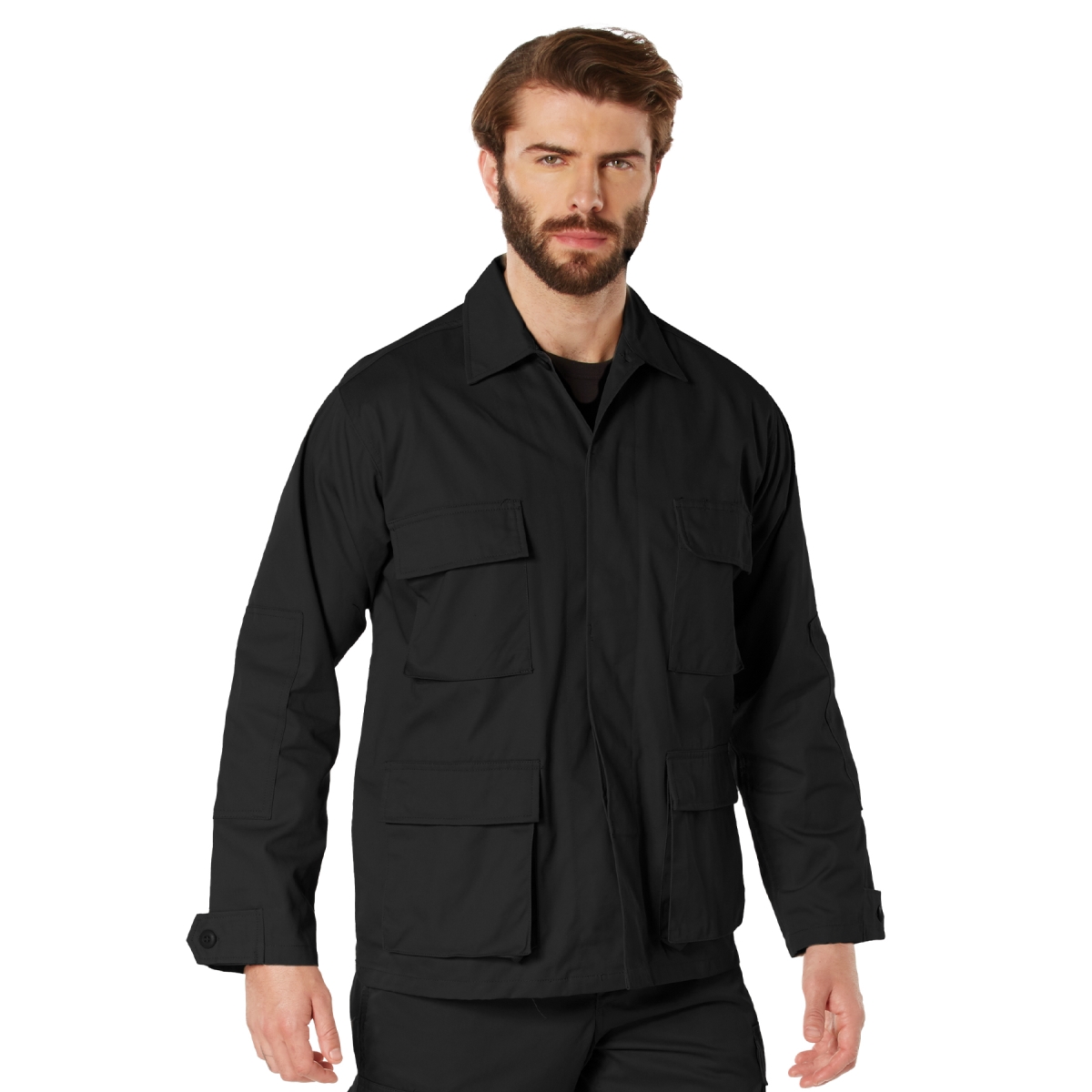 9021 Twill Battle Dress Uniform Long Sleeve Shirt, Black - Medium