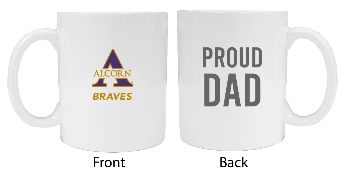 Picture of R & R Imports MUG2-C-ALC20 DAD Alcorn State Braves Proud Dad White Ceramic Coffee Mug - Pack of 2