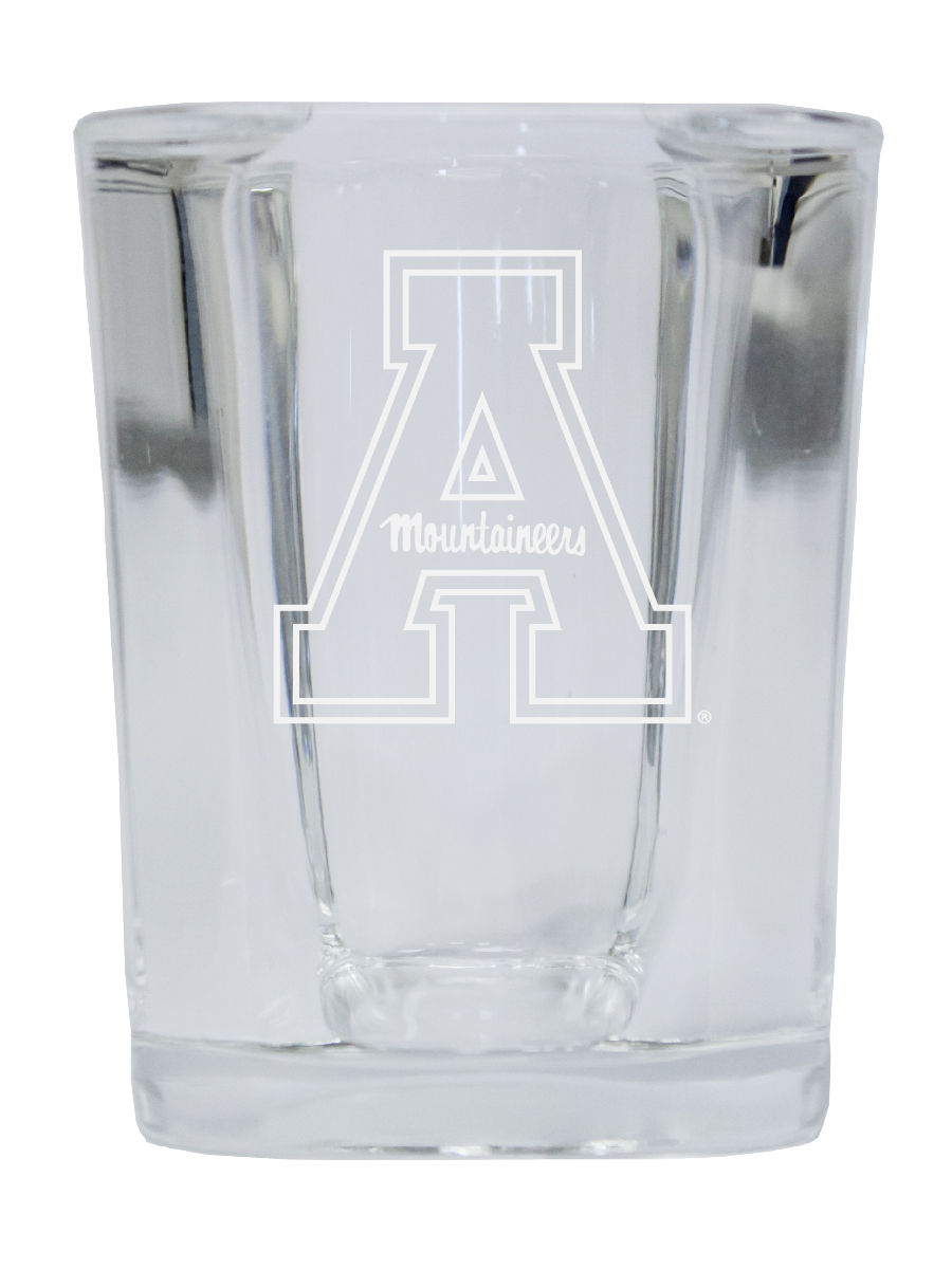 Picture of R & R Imports SGSE2-C-APS20 Appalachian State 2 oz Square Shot Glass Laser Etched Logo Design - Pack of 2
