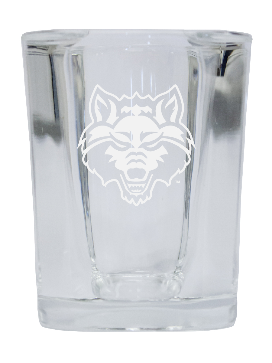 Picture of R & R Imports SGSE2-C-ARS20 Arkansas State 2 oz Square Shot Glass Laser Etched Logo Design - Pack of 2