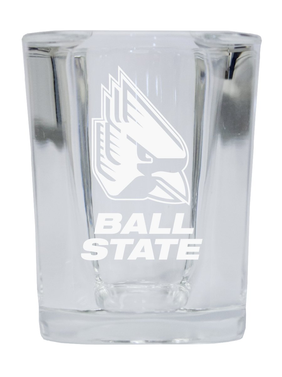 Picture of R & R Imports SGSE2-C-BALL20 Ball State University 2 oz Square Shot Glass Laser Etched Logo Design - Pack of 2