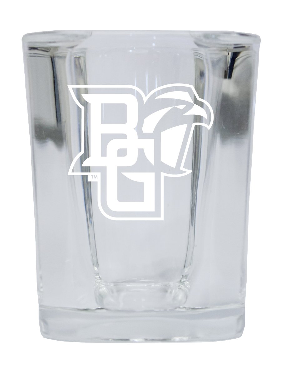 Picture of R & R Imports SGSE2-C-BGU20 Bowling Green Falcons 2 oz Square Shot Glass Laser Etched Logo Design - Pack of 2