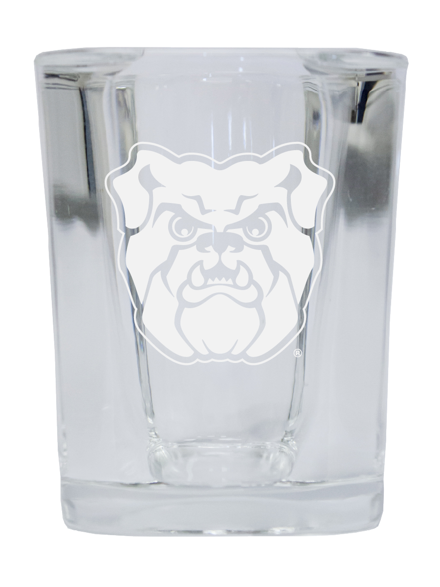 Picture of R & R Imports SGSE2-C-BUT20 Butler Bulldogs 2 oz Square Shot Glass Laser Etched Logo Design - Pack of 2