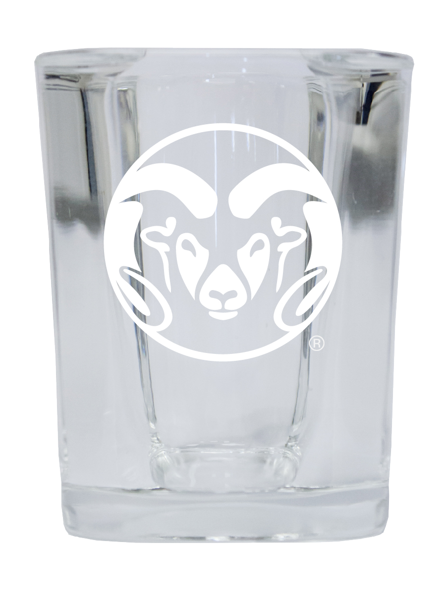 Picture of R & R Imports SGSE2-C-COL20 Colorado State Rams 2 oz Square Shot Glass Laser Etched Logo Design - Pack of 2