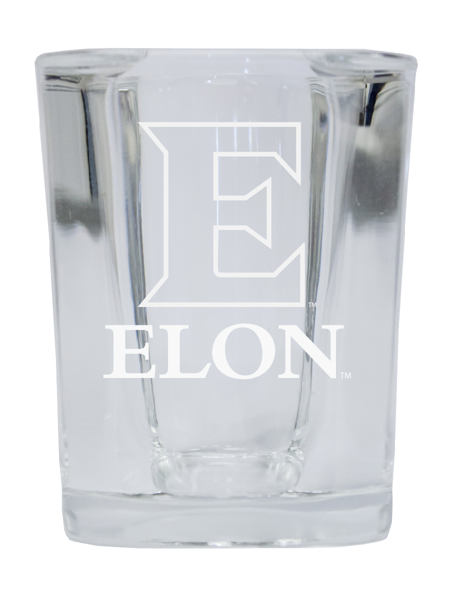 Picture of R & R Imports SGSE2-C-ELON20 Elon University 2 oz Square Shot Glass Laser Etched Logo Design - Pack of 2