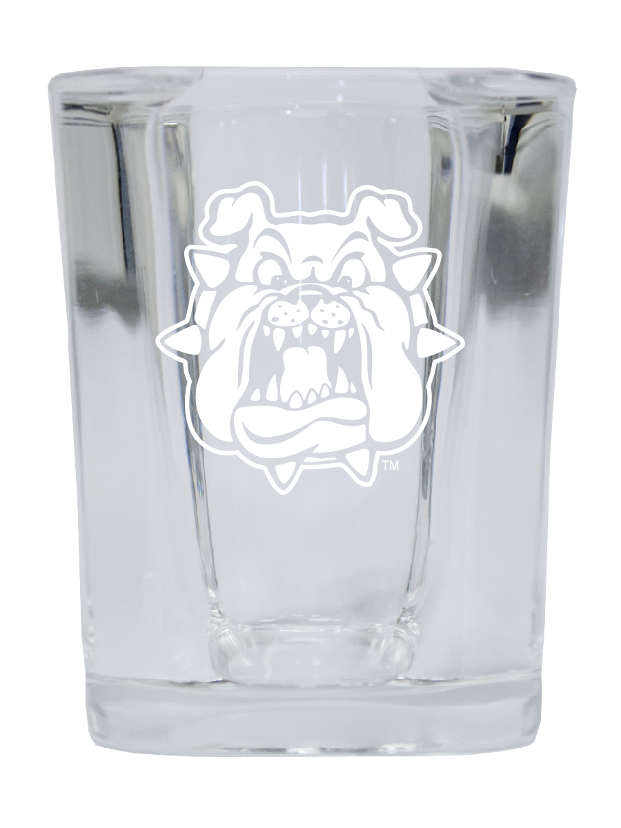 Picture of R & R Imports SGSE2-C-FRS20 Fresno State Bulldogs 2 oz Square Shot Glass Laser Etched Logo Design - Pack of 2