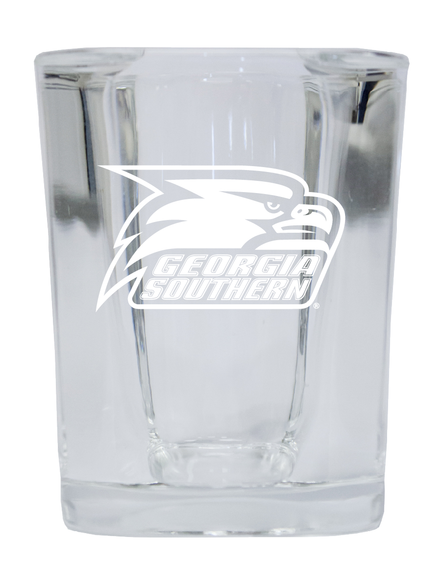 Picture of R & R Imports SGSE2-C-GES20 Georgia Southern Eagles 2 oz Square Shot Glass Laser Etched Logo Design - Pack of 2