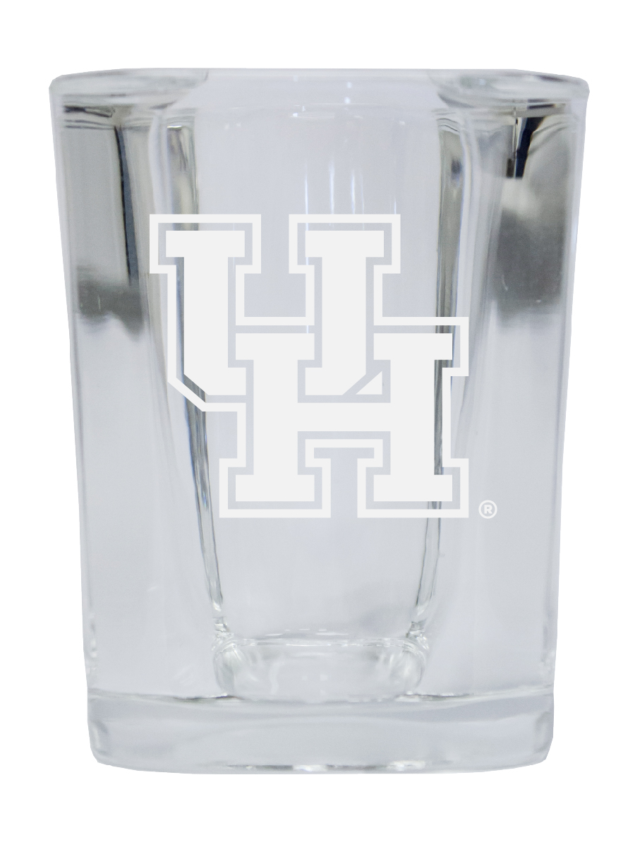 Picture of R & R Imports SGSE2-C-HOUS20 University of Houston 2 oz Square Shot Glass Laser Etched Logo Design - Pack of 2